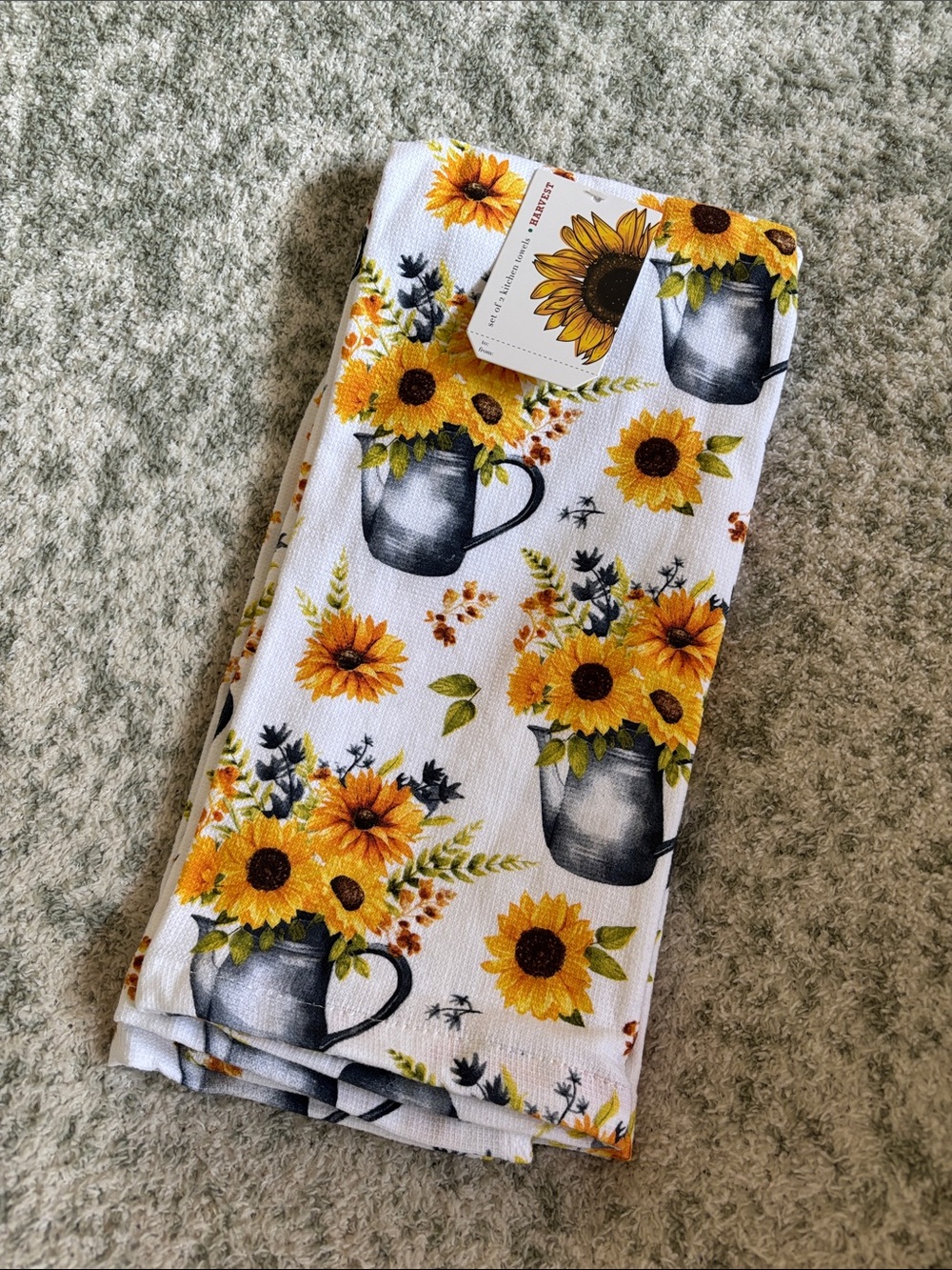 Harvest Sunflower Bouquet Kitchen Towels Set of 2 NWT Cotton 18x28”